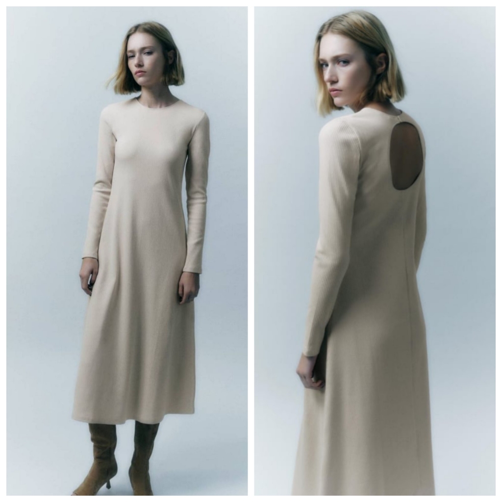 Zara Ribbed Long Sleeve Midi Dress